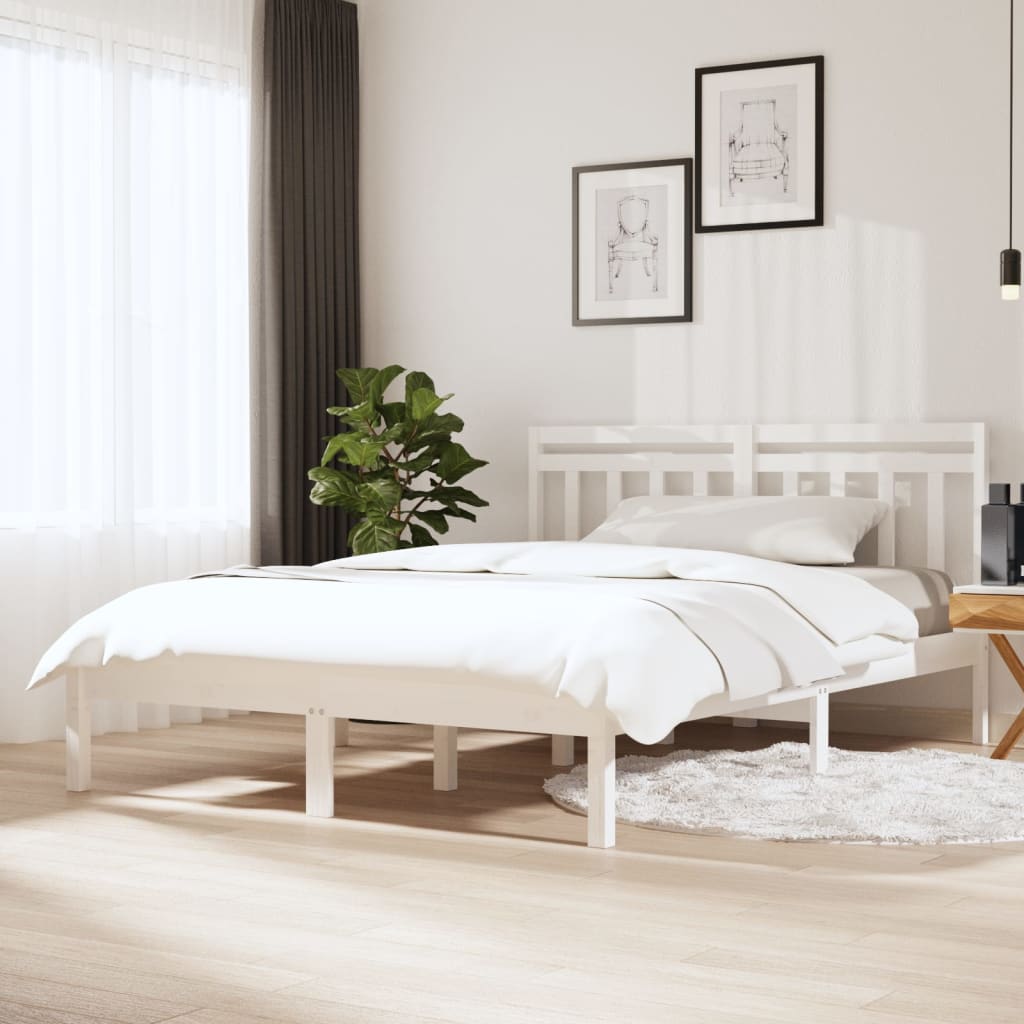 Bed Frame | White | Solid pine wood | 135 x 190 cm | Durable | Bed Frame