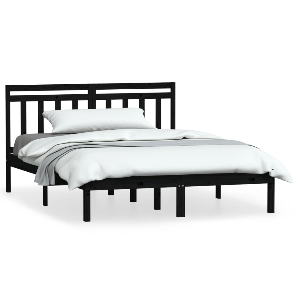 Bed Frame | Black | Solid pine wood | Double |  Durable  | Bed Frame