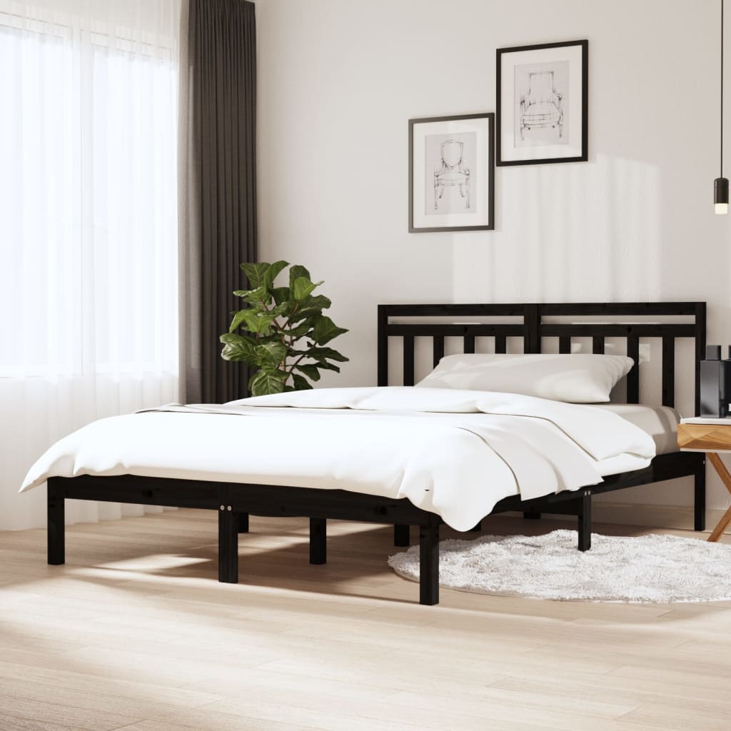 Bed Frame | Black | Solid pine wood | Double |  Durable  | Bed Frame