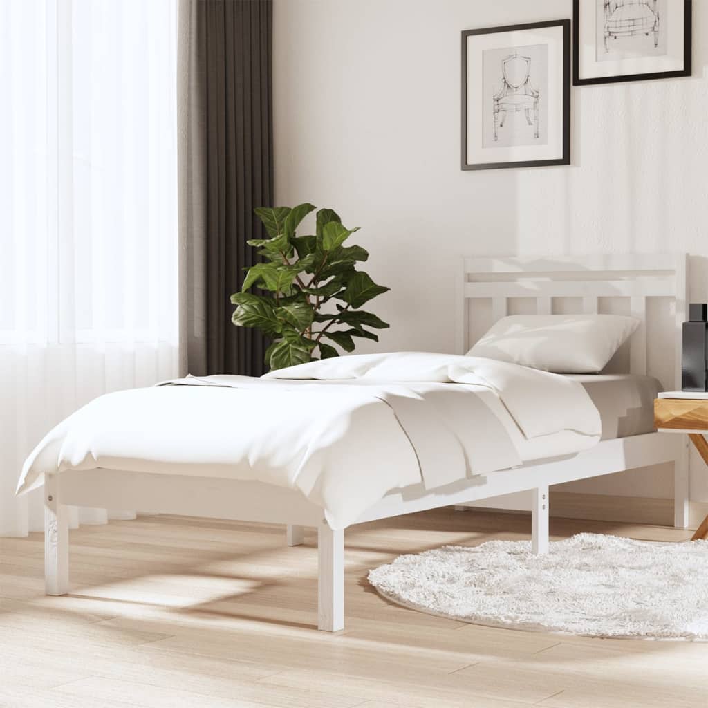 Bed Frame | White | Solid pine wood | Single | Bed Frame | Rectangular