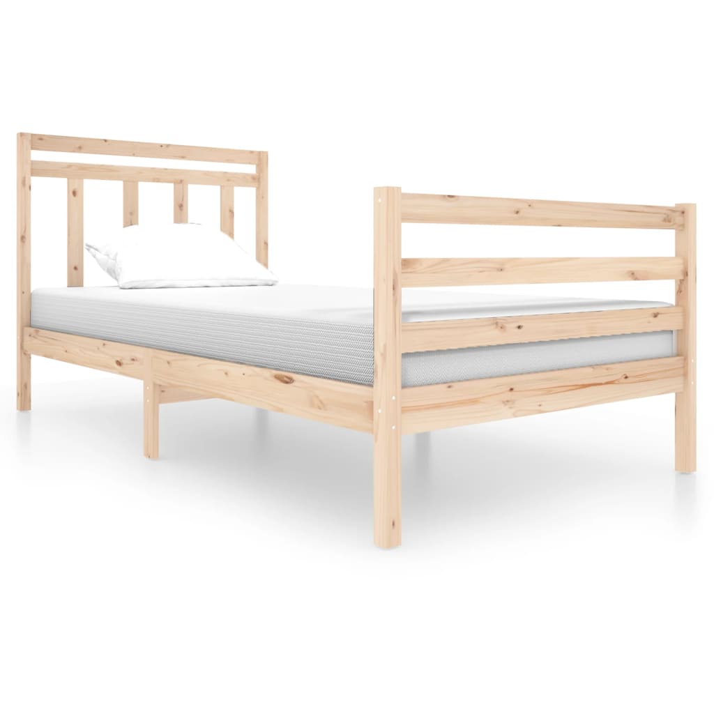 Bed Frame | Natural wood | Solid pine wood | Single | Decorative Inlays