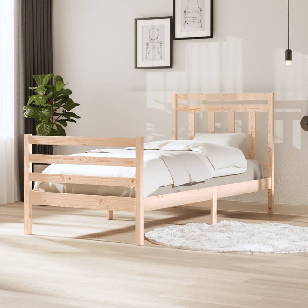 Bed Frame | Natural wood | Solid pine wood | Single | Decorative Inlays