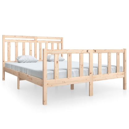 Bed Frame | Natural Wood | Solid Pine Wood | Double | Decorative Inlays