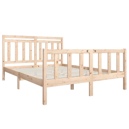 Bed Frame | Natural Wood | Solid Pine Wood | Double | Decorative Inlays