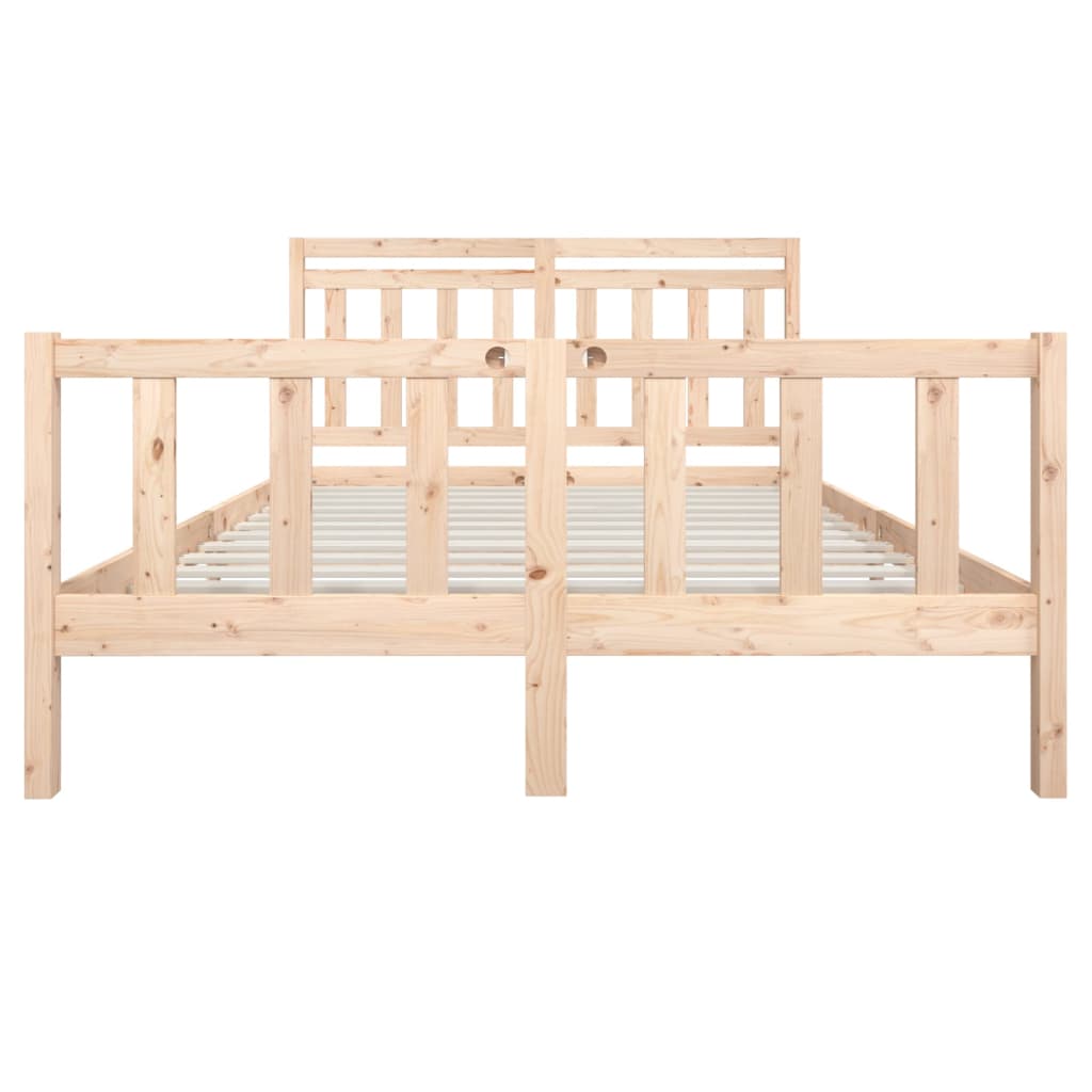 Bed Frame | Natural Wood | Solid Pine Wood | Double | Decorative Inlays