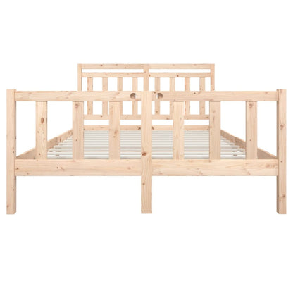 Bed Frame | Natural Wood | Solid Pine Wood | Double | Decorative Inlays