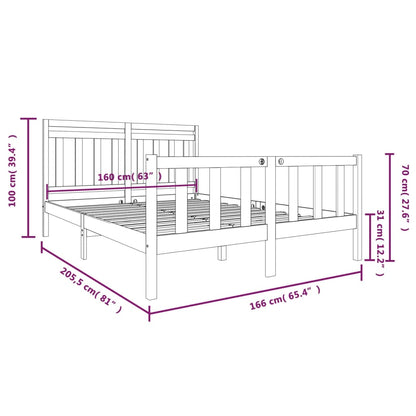 Bed Frame | Natural Wood | Solid Pine Wood | Double | Decorative Inlays