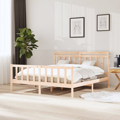 Bed Frame | Natural Wood | Solid Pine Wood | Double | Decorative Inlays
