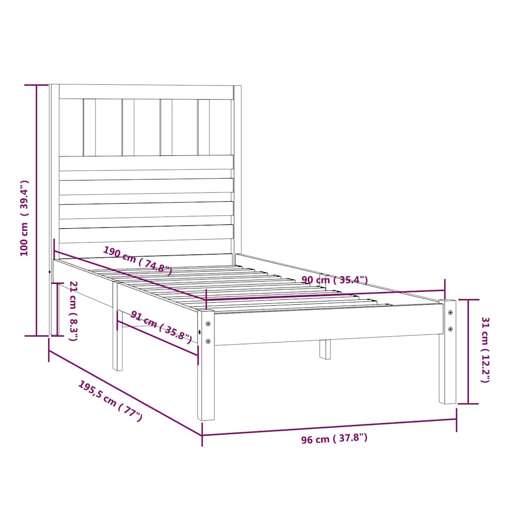 Bed Frame without Mattress 90x190 cm Single Single Solid Wood Pine