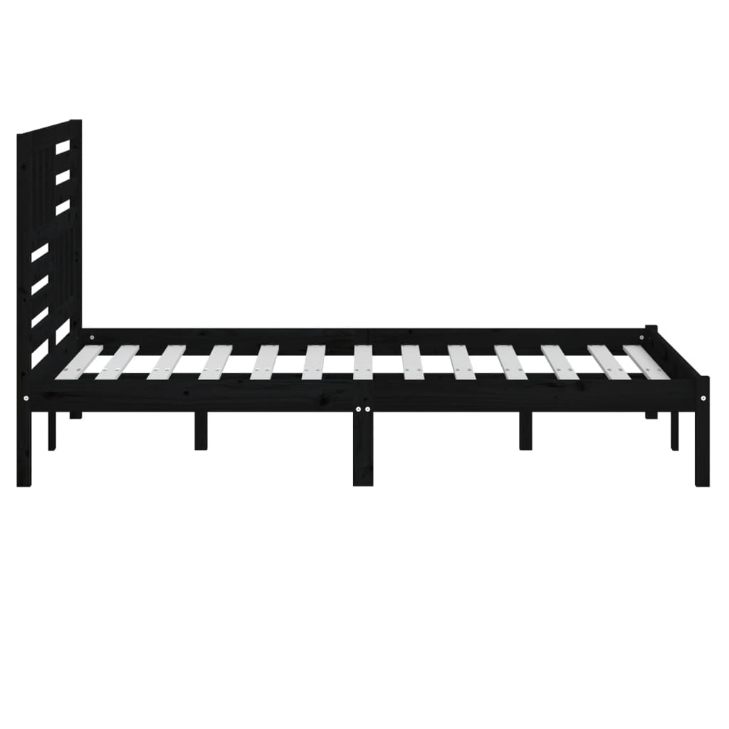 Bed Frame without Mattress Black Solid Wood Pine 140x190 cm