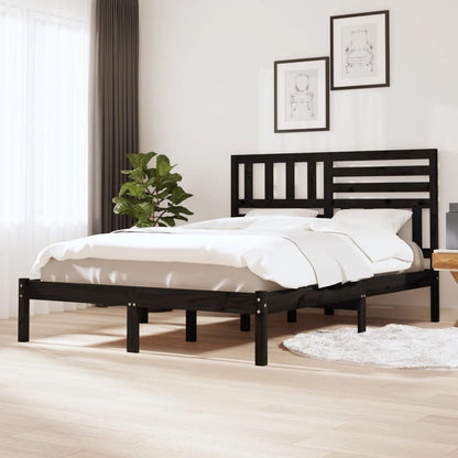 Bed Frame without Mattress Black Solid Wood Pine 140x190 cm