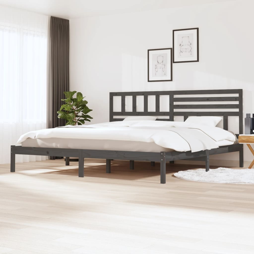 Bed Frame | Grey | Solid pine wood | 200x200 cm |  Tough | Bed Frame
