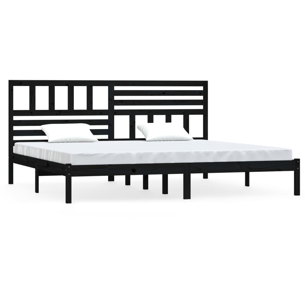 Bed Frame | Black | Solid Pine Wood | 200x200 cm | Durable | Rustic