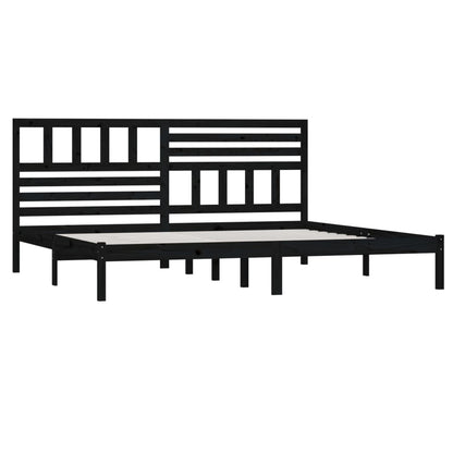 Bed Frame | Black | Solid Pine Wood | 200x200 cm | Durable | Rustic