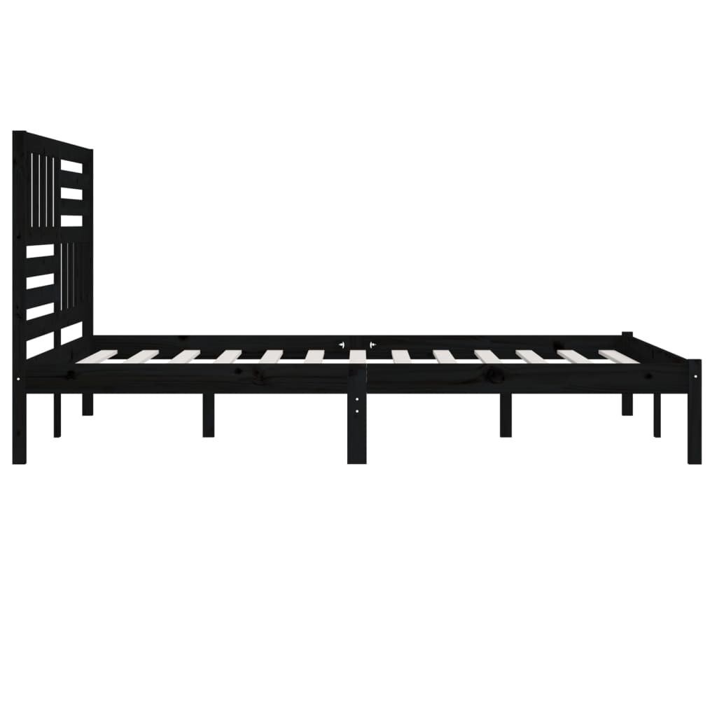 Bed Frame | Black | Solid Pine Wood | 200x200 cm | Durable | Rustic