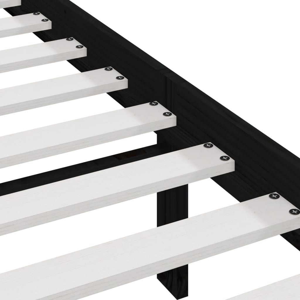 Bed Frame | Black | Solid Pine Wood | 200x200 cm | Durable | Rustic