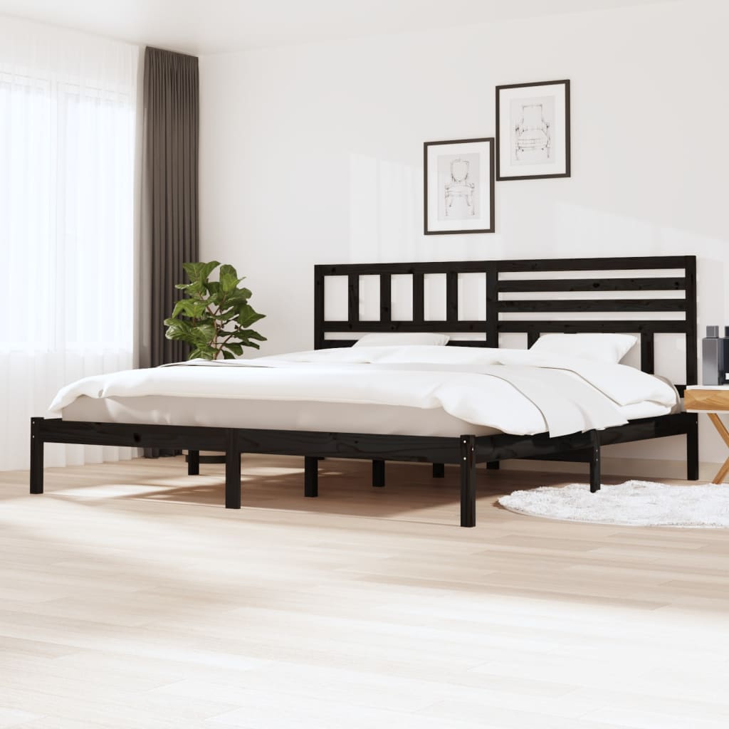 Bed Frame | Black | Solid Pine Wood | 200x200 cm | Durable | Rustic