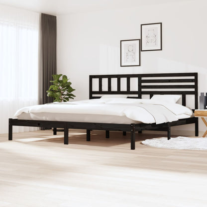 Bed Frame | Black | Solid Pine Wood | 200x200 cm | Durable | Rustic