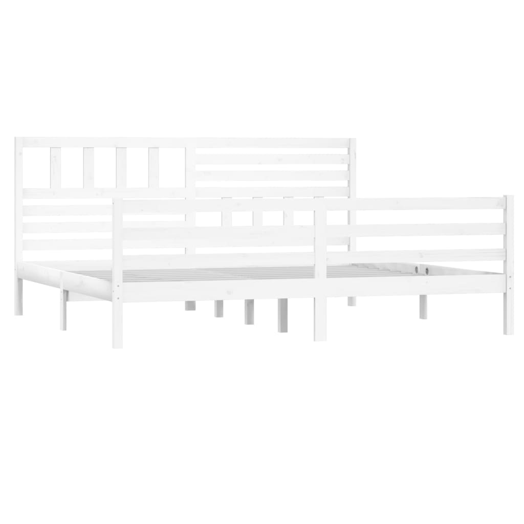 Bed Frame | White | Solid Pinewood | Double | Decorative Inlays