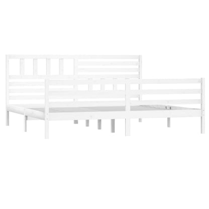 Bed Frame | White | Solid Pinewood | Double | Decorative Inlays