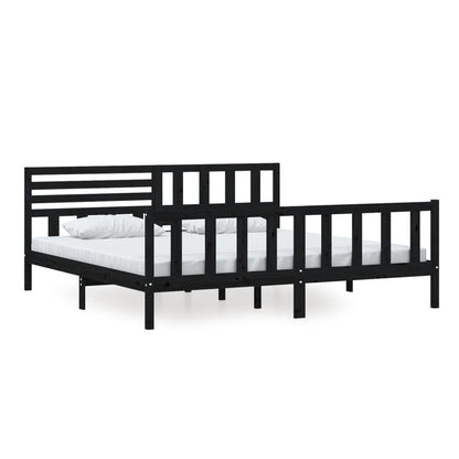 Bed Frame | Black | Solid pine wood | 200 x 200 cm |  Strong Build
