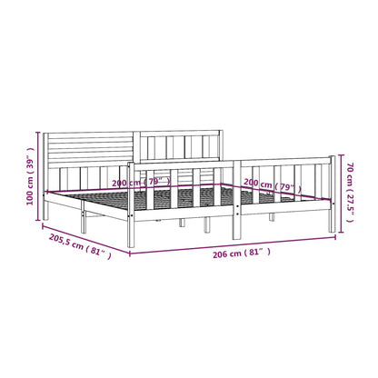 Bed Frame | Black | Solid pine wood | 200 x 200 cm |  Strong Build