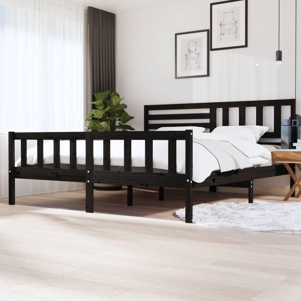 Bed Frame | Black | Solid pine wood | 200 x 200 cm |  Strong Build