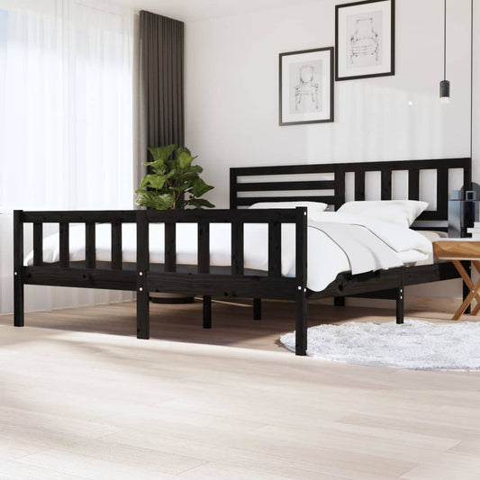 Bed Frame | Black | Solid pine wood | 200 x 200 cm |  Strong Build