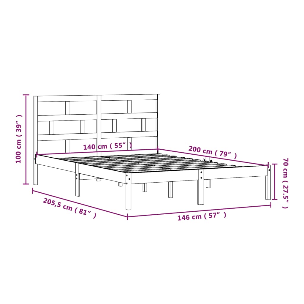 Bed Frame | White | Solid Pine Wood, Plywood | 140x200 cm
