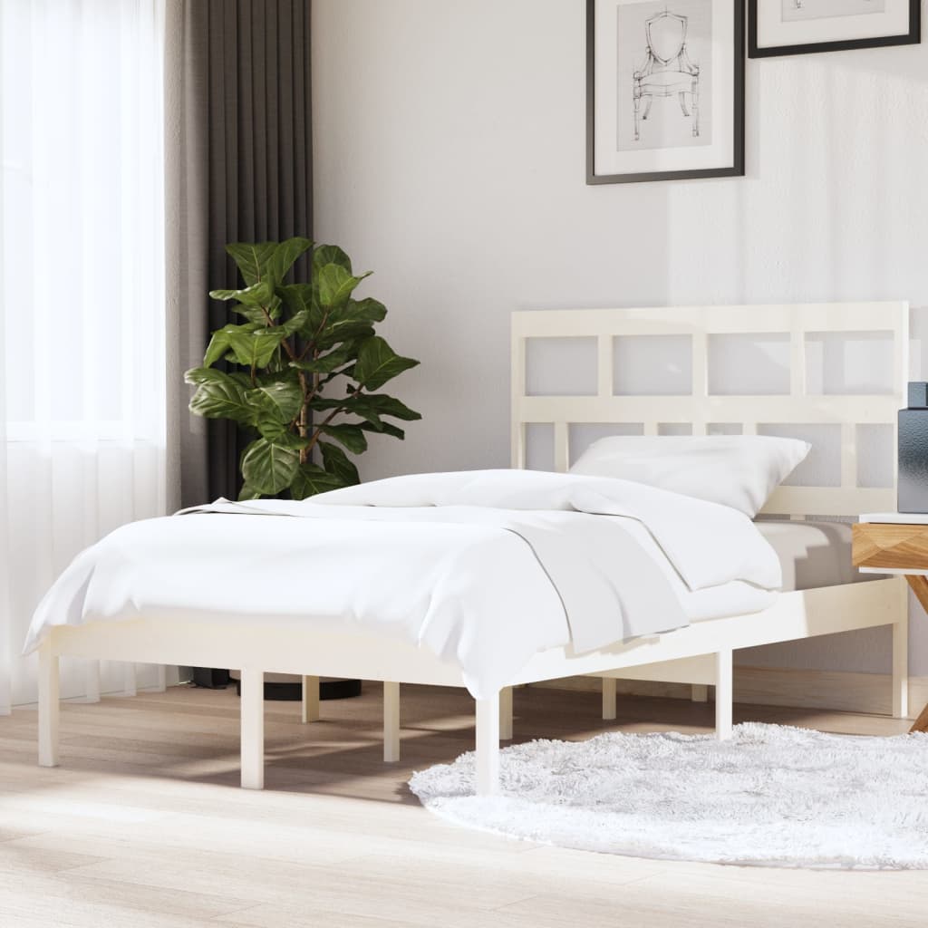 Bed Frame | White | Solid Pine Wood, Plywood | 140x200 cm