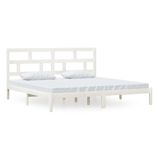 Bed Frame | White | Solid Pine Wood | 200x200 cm | Durable | Bed Frame