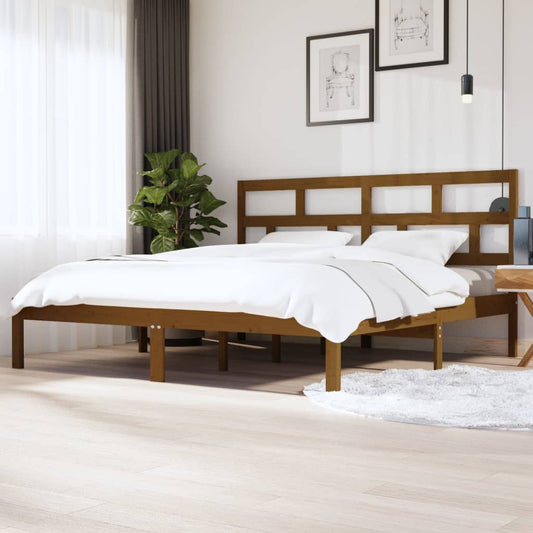 Bed Frame | Honey brown | Solid Pine Wood | 200x200 cm | Bed Frame