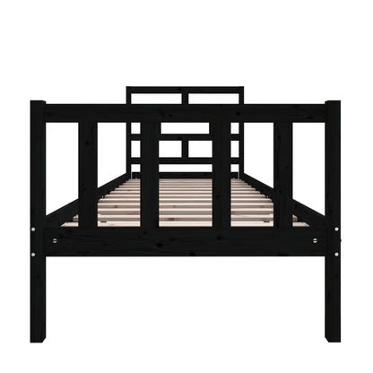 Bed Frame without Mattress Black Solid Wood Pine Small Single