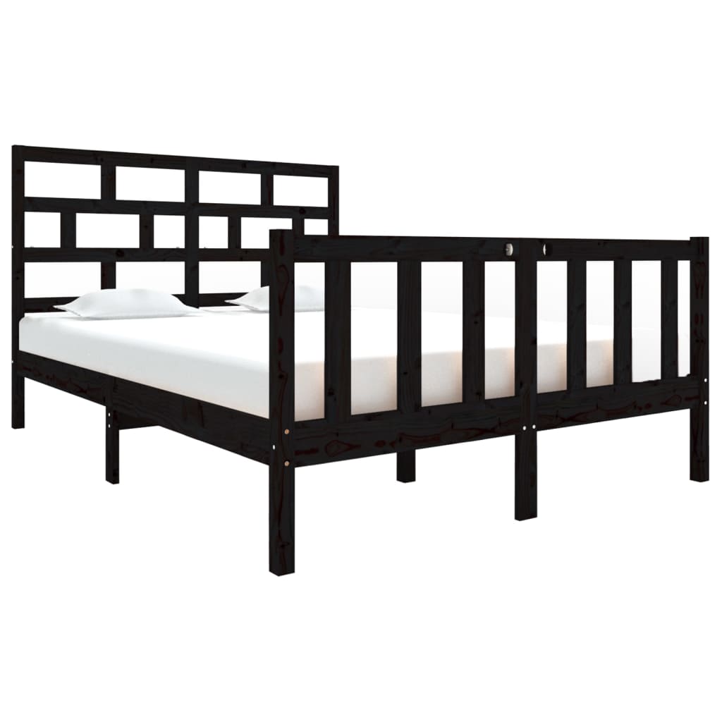 Bed Frame | Black | Solid pine wood | 135x190 cm | Durable | Bed Frame
