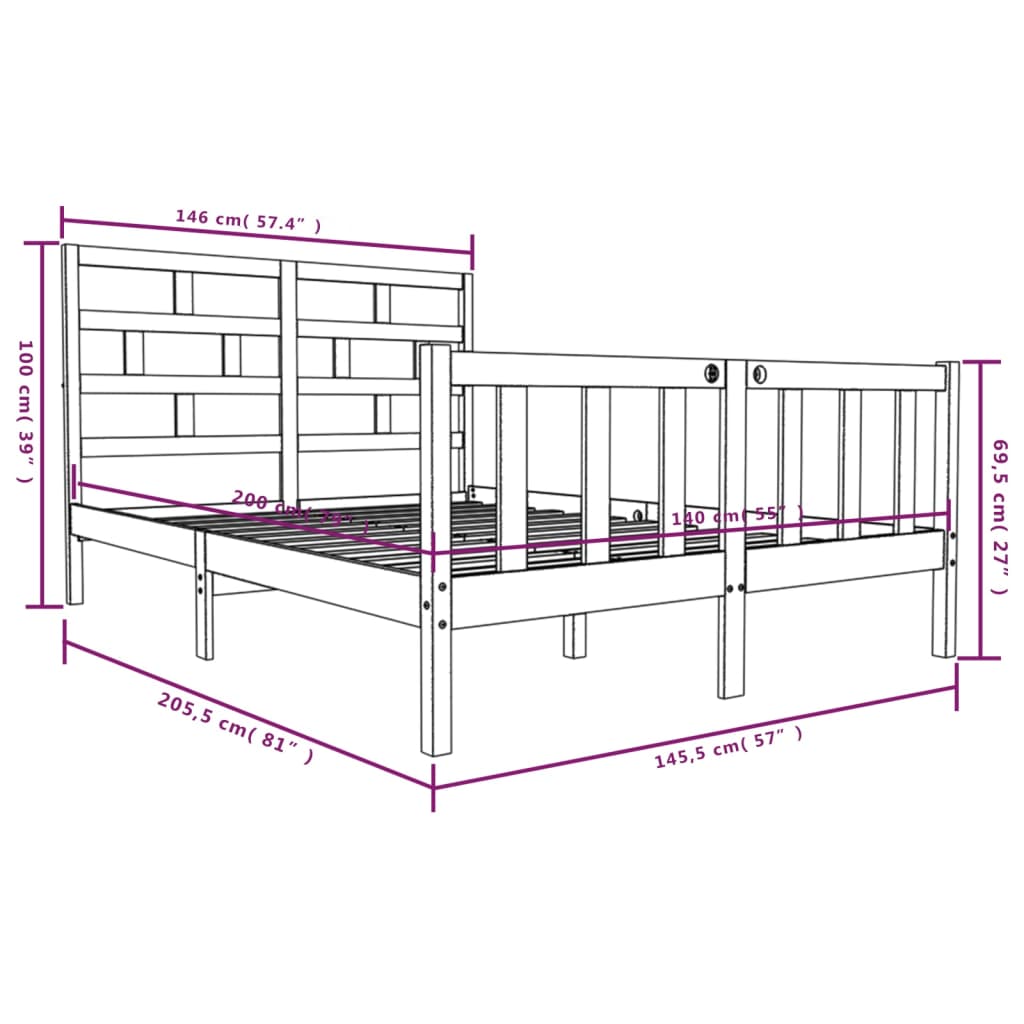 3101348 vidaXL Bed Frame without Mattress Solid Wood 140x200 cm (810082+814194)
