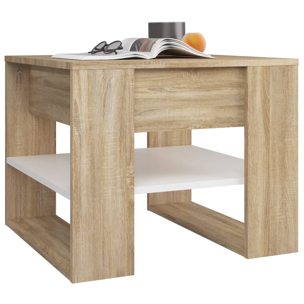 Coffee Table White and Sonoma Oak 55.5x55x45 cm Engineered Wood