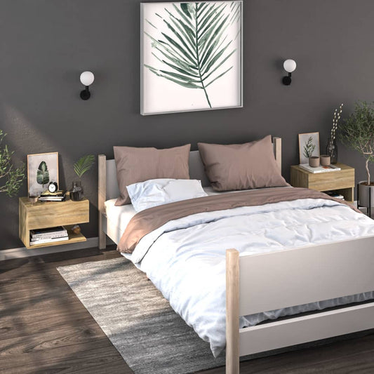 810960 vidaXL Wall-mounted Bedside Cabinets 2 pcs Sonoma Oak