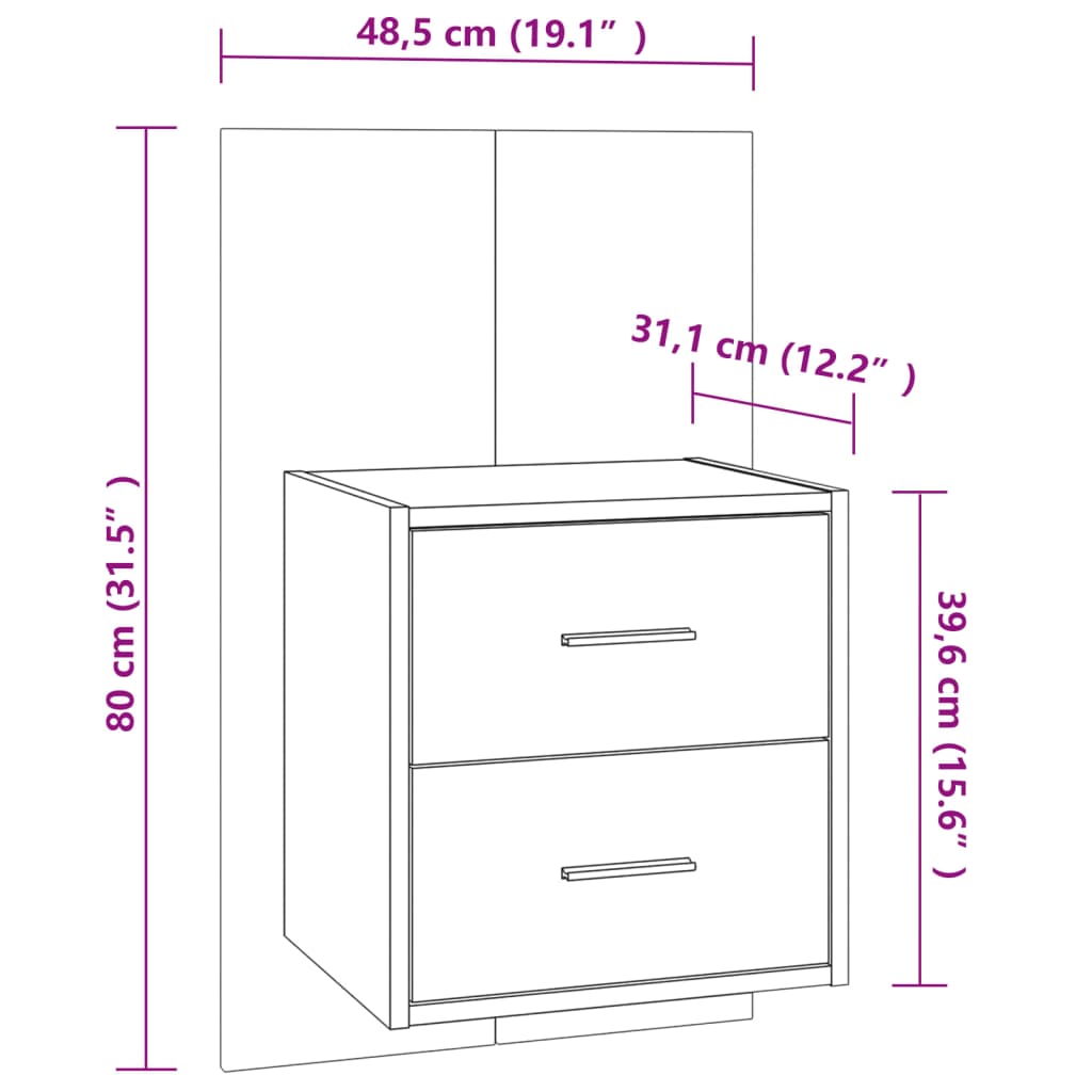 810990 vidaXL Wall-mounted Bedside Cabinets 2 pcs White