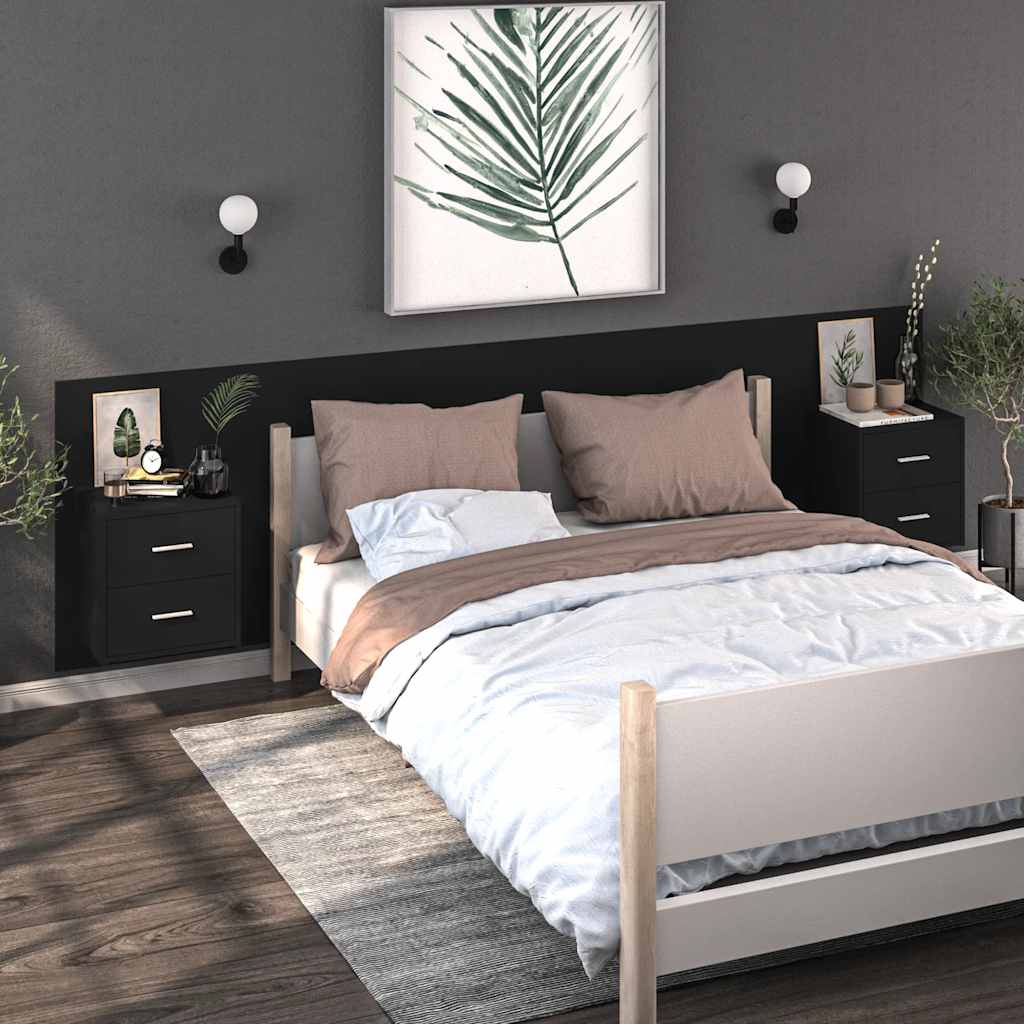 810991 vidaXL Wall-mounted Bedside Cabinet Black
