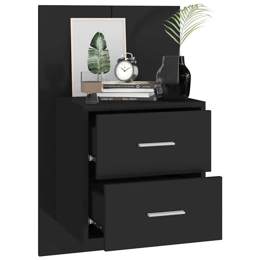 810991 vidaXL Wall-mounted Bedside Cabinet Black