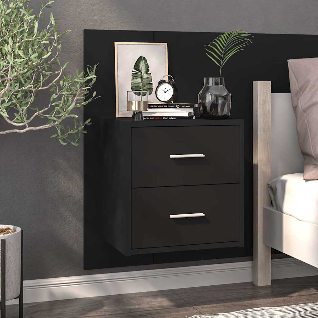 810991 vidaXL Wall-mounted Bedside Cabinet Black