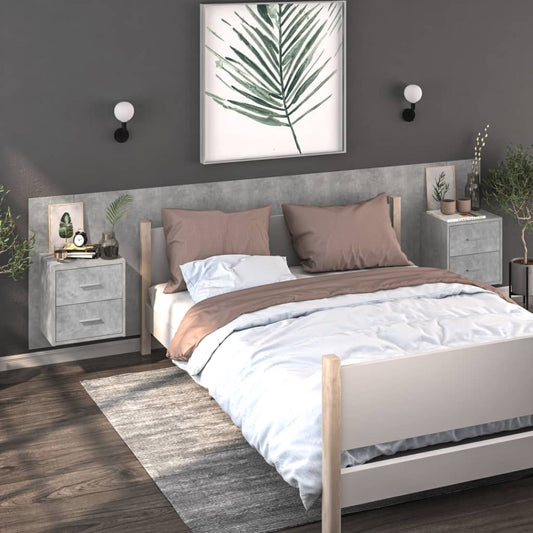 810998 vidaXL Wall-mounted Bedside Cabinets 2 pcs Concrete Grey