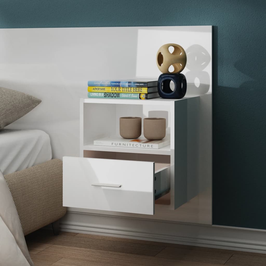 811019 vidaXL Wall-mounted Bedside Cabinet High Gloss White