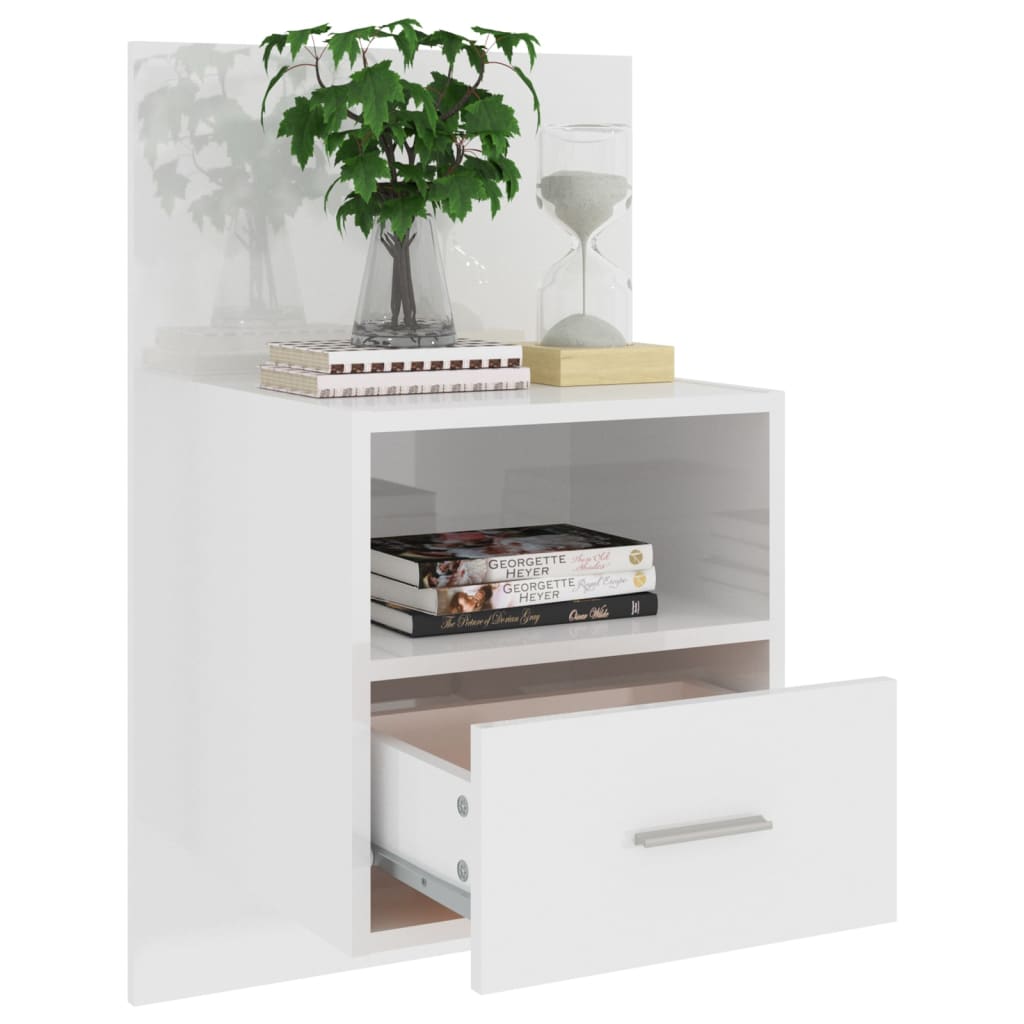 811019 vidaXL Wall-mounted Bedside Cabinet High Gloss White