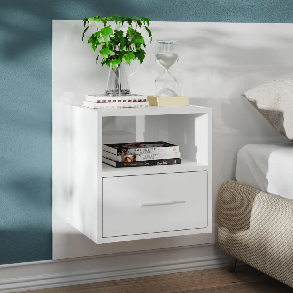 811019 vidaXL Wall-mounted Bedside Cabinet High Gloss White