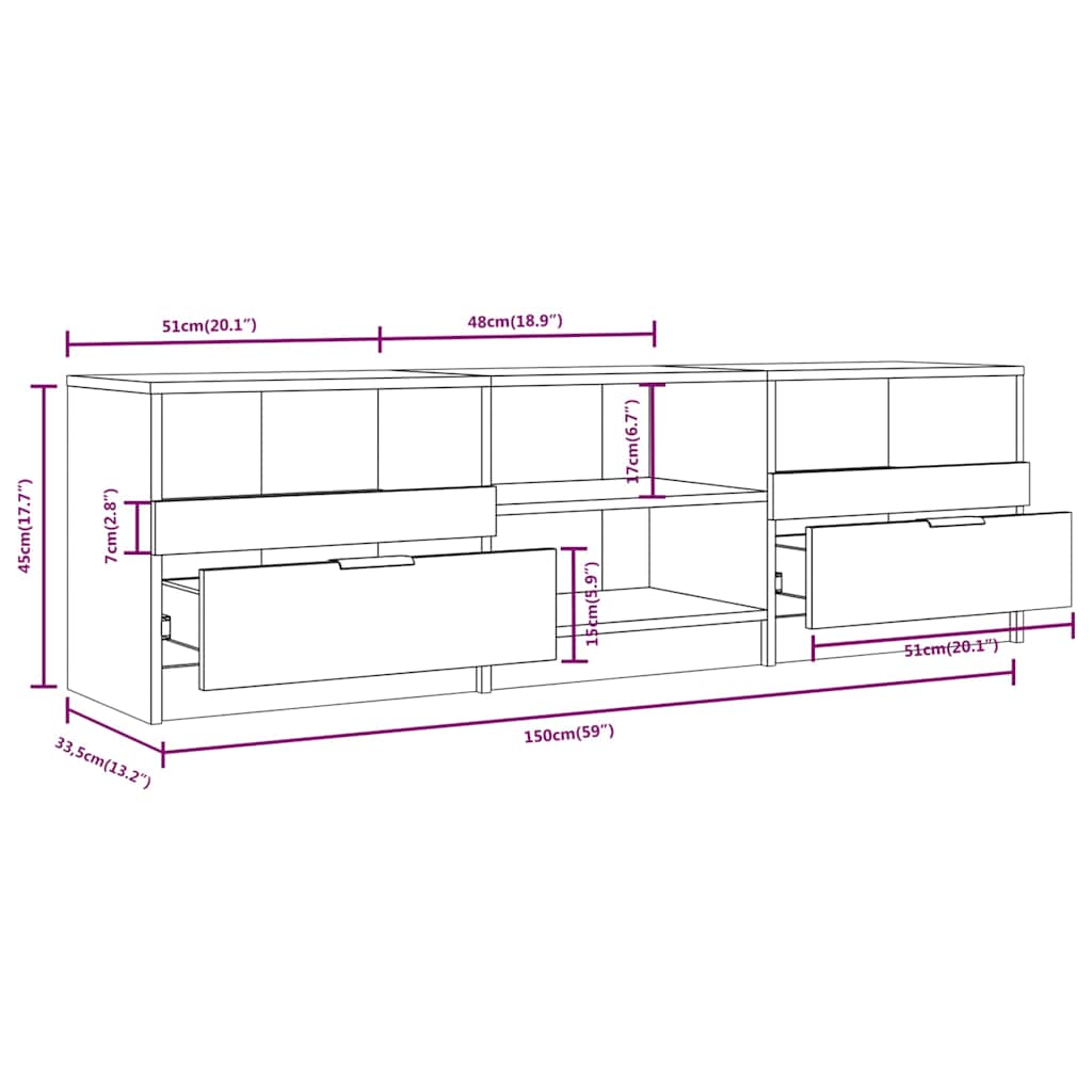 TV Cabinet Concrete Grey 150x33,5x45 cm Engineered Wood