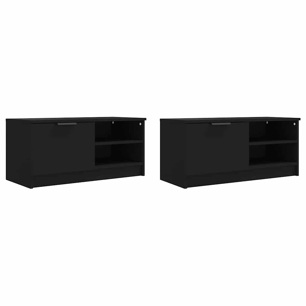 TV Cabinet | Set of 2 | Black | Engineered wood | Compact | TV Cabinet