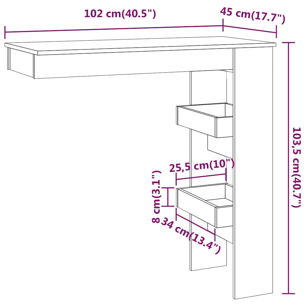 Wall Bar Table Sonoma Oak 102x45x103,5 cm Engineered Wood