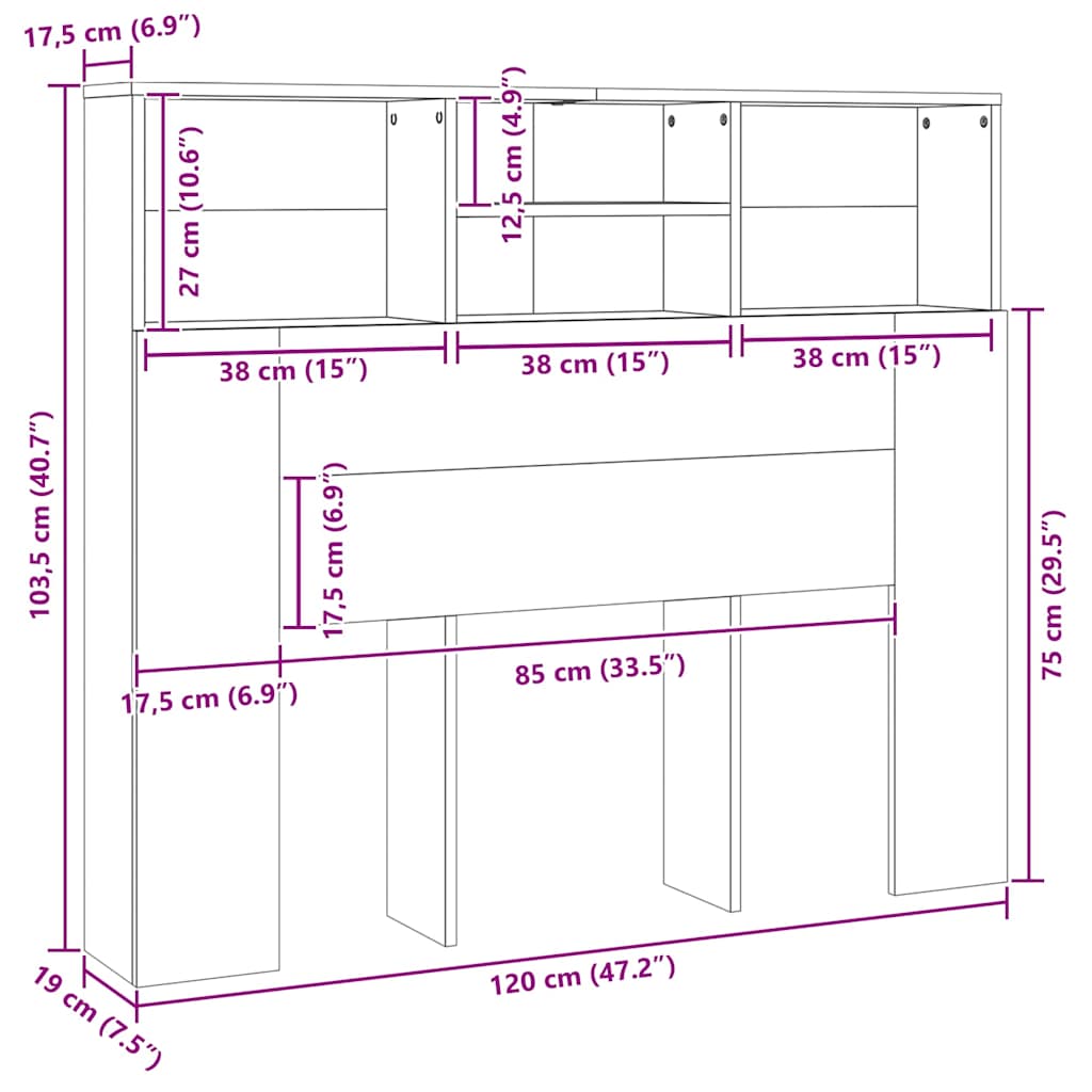 Headboard Cabinet White 120x19x103.5 cm