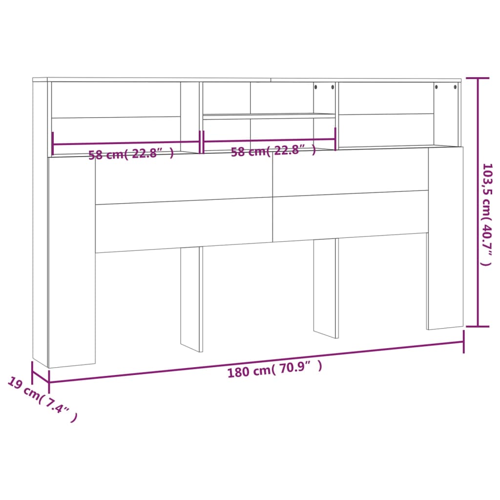 811880 vidaXL Headboard Cabinet White 180x19x103,5 cm